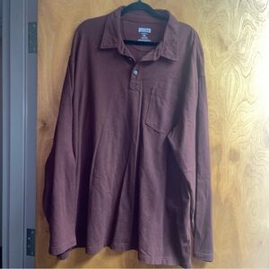 Deluth Men’s Longtail T Size 2XL Long Sleeve Polo Collard Burgundy Chest Pocket